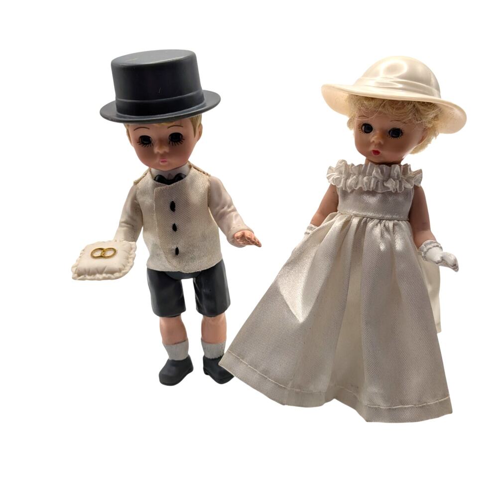 Vintage MADAME ALEXANDER Bride Ring Bearer Wedding Dolls Set 5in READ